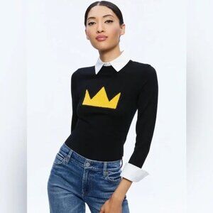 NWT Alice + Olivia X BASQUIAT Porla Collard Cuffs Crown Wool Sweater Pullover M